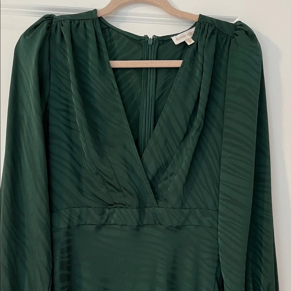Ronny Kobo Collection Deep Green Long Sleeve Dress M animal print